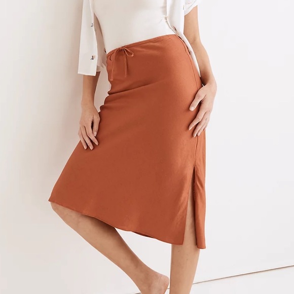 Madewell Dresses & Skirts - Madewell NWT Linen-Blend Drawstring Midi Slip Skirt 6
